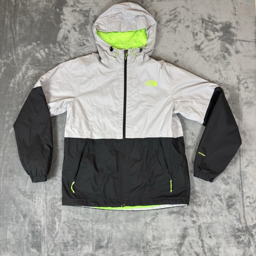 The North Face DryVent Hooded Rain Jacket Windbreaker Logo Mens Small Gray Green